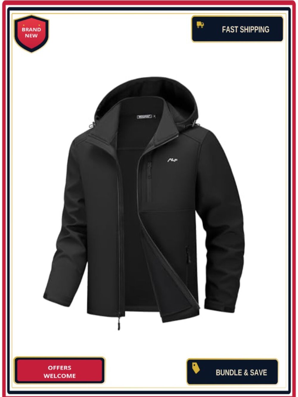 Men's Waterproof Softshell Jacket Fleece Lined Windproof Hooded Rain Shell